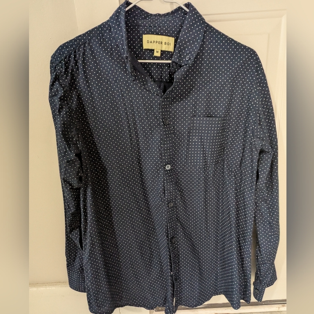 Dapper Boi Navy Polka Button Up Shirt M